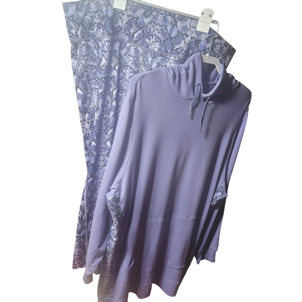 Ideology Lavender Hoodie & Snake Print Lounge Pants Set 3X Womens Relaxed Fit So